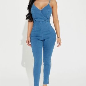 Fashion Nova denim jumpsuit size small